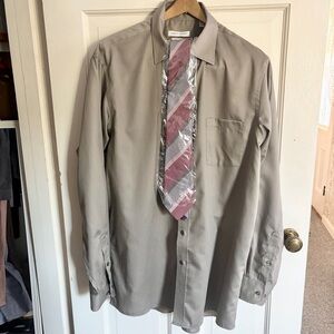 Men’s Joseph Abboud Regular Fit Tall Gray Dress Shirt with Matching Tie